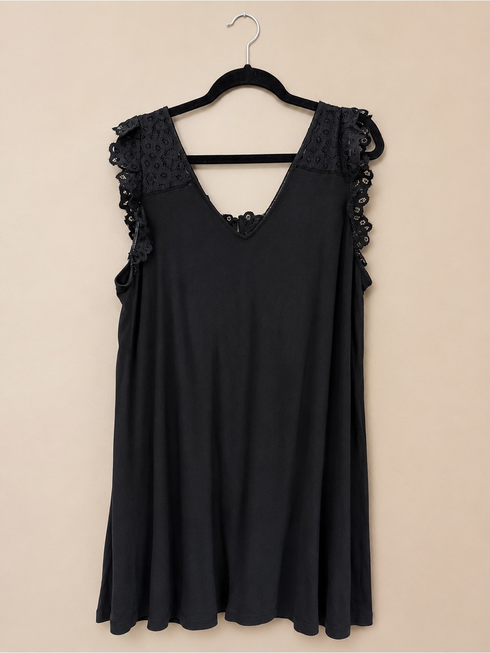 LOFT Black Lace-Trim V-Neck Lace Detail Dress